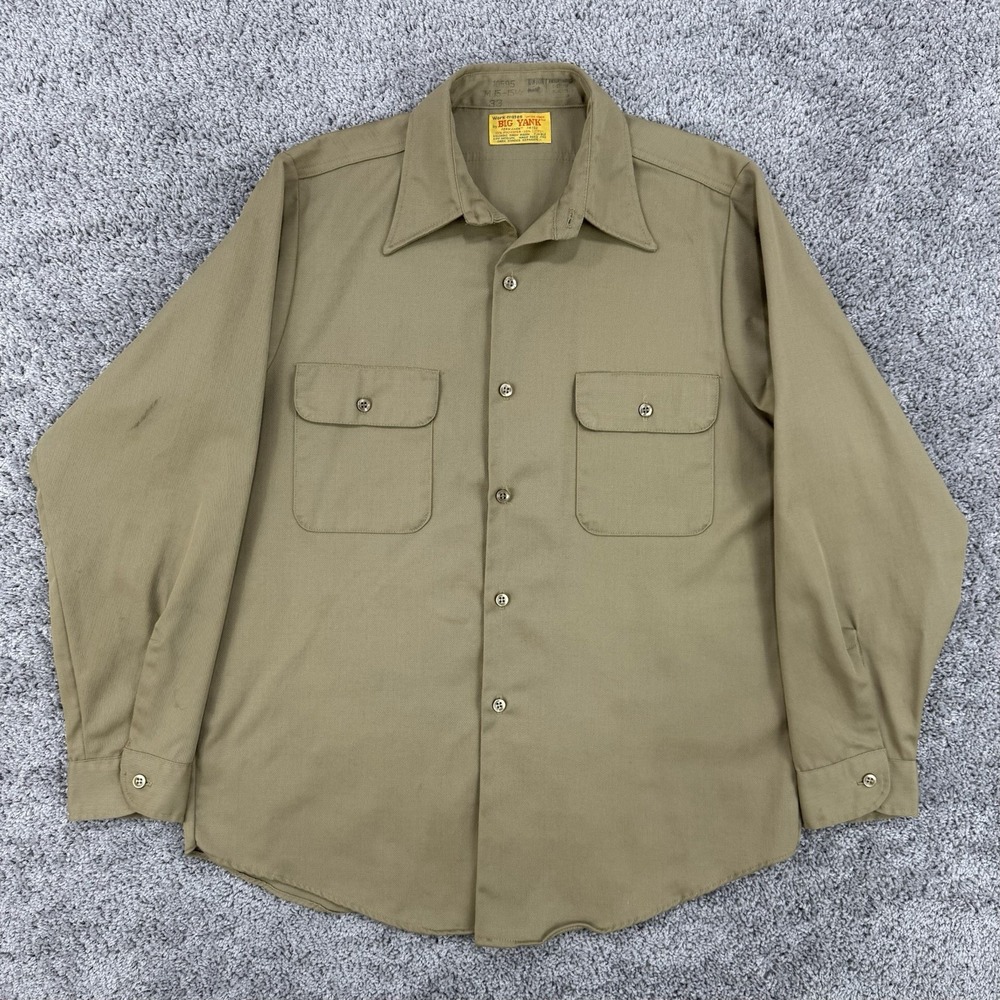 VTG Big Yank Work Mates Shirt Men's 15.5/33 Khaki Union Made Permanent Press